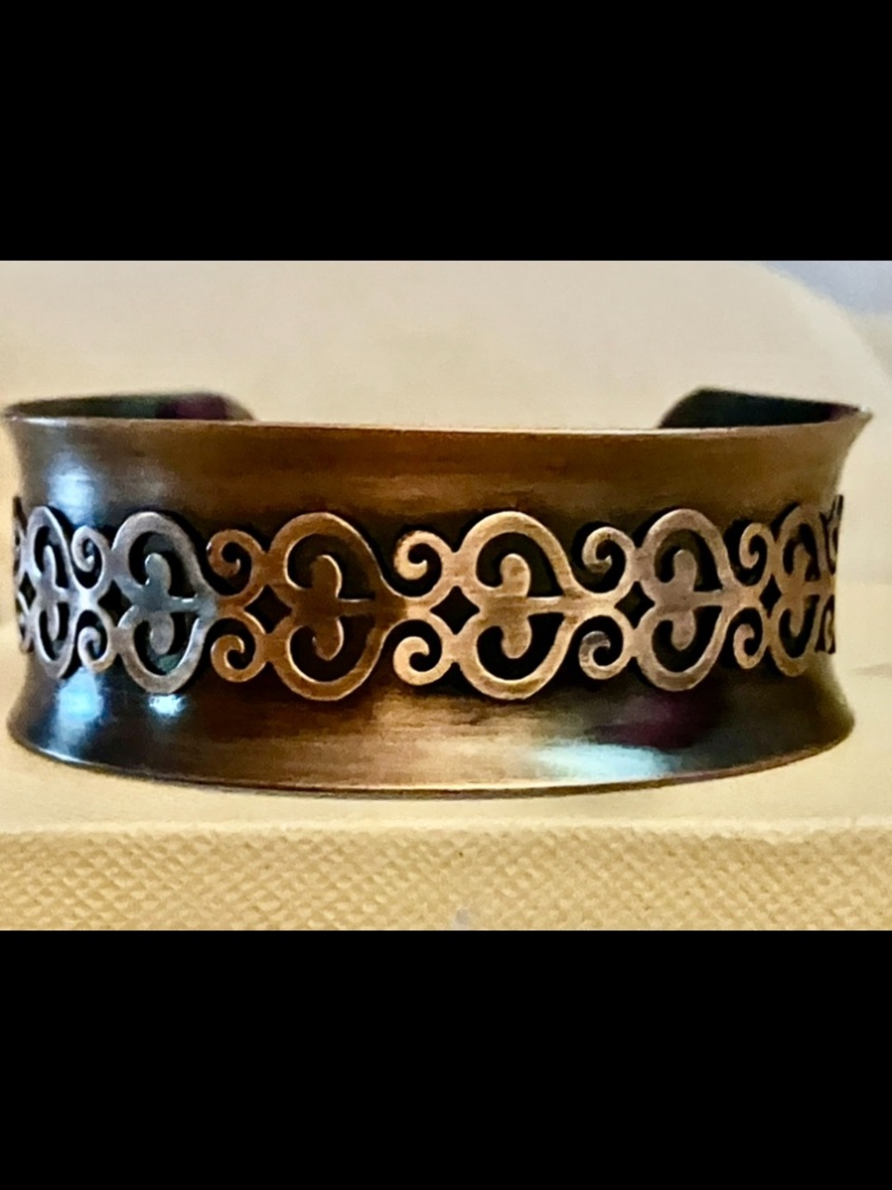 Antique-Style Copper Filigree Cuff Bracelet - New in Jewelers Box